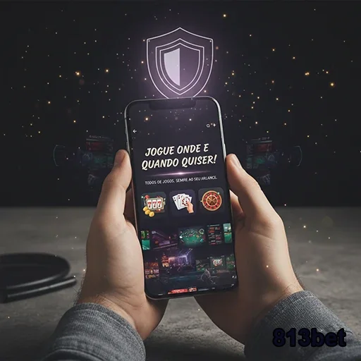 Usuário interagindo com o app da 813bet para apostas.