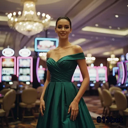 Jogadora em vestido elegante em cassino da 813bet.