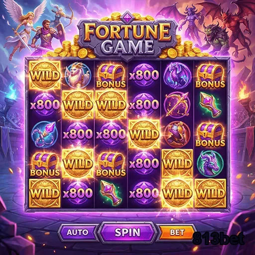 Tela do jogo Fortune Game na 813bet com símbolos e prêmios.