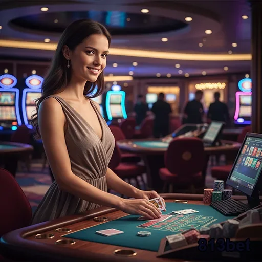 Jogadora concentrada em mesa de cassino na 813bet.
