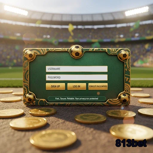 Tela de login da 813bet com moedas ao fundo.