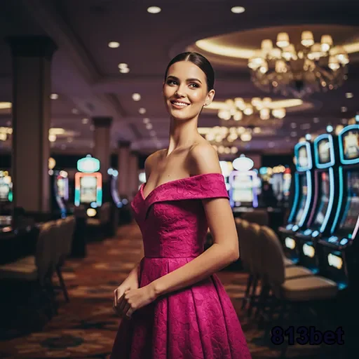 Modelo posando em ambiente de cassino, destacando 813bet.